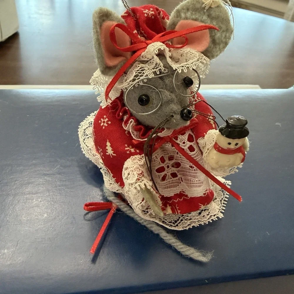 Vintage Christmas Mouse Tree Ornaments Victorian Nightclothes & Mrs. Claus Set 2